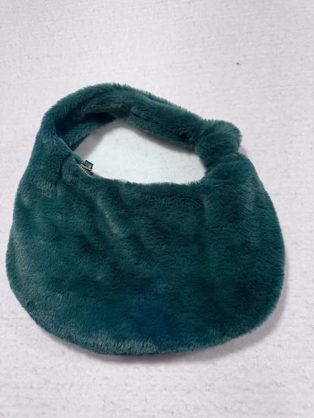 Urban Expressions Teal Green Faux Fur Knot Handle Hobo Bag